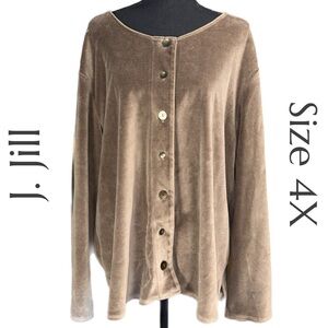 J.Jill - Velour Button Front Top - Taupe Brown Soft Knit - Women’s 4X